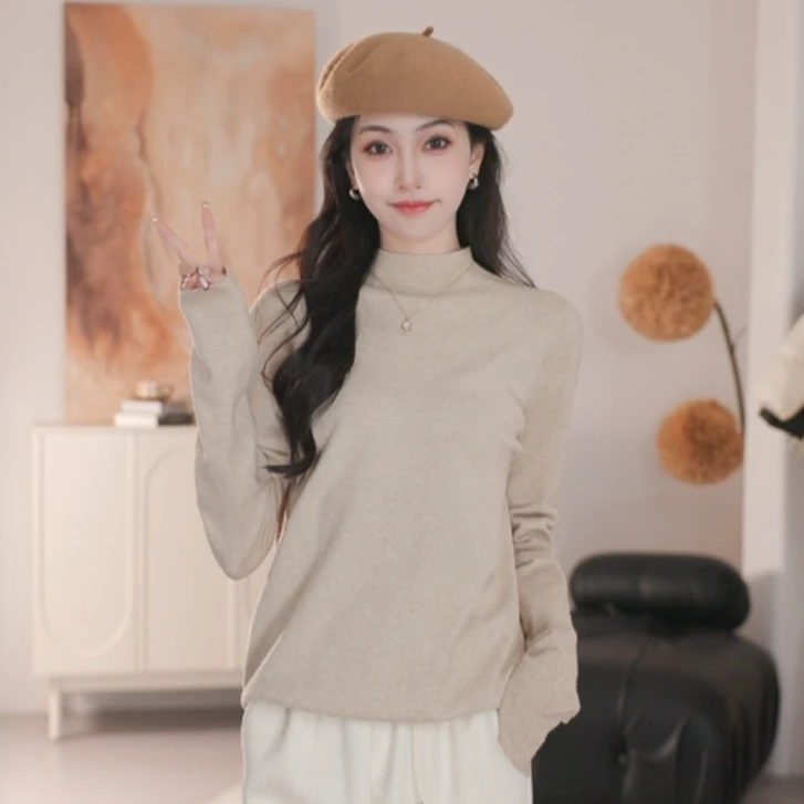 【内搭王】茵曼秋季复古纯色毛衣慵懒风文艺时尚保暖休闲百搭针织衫