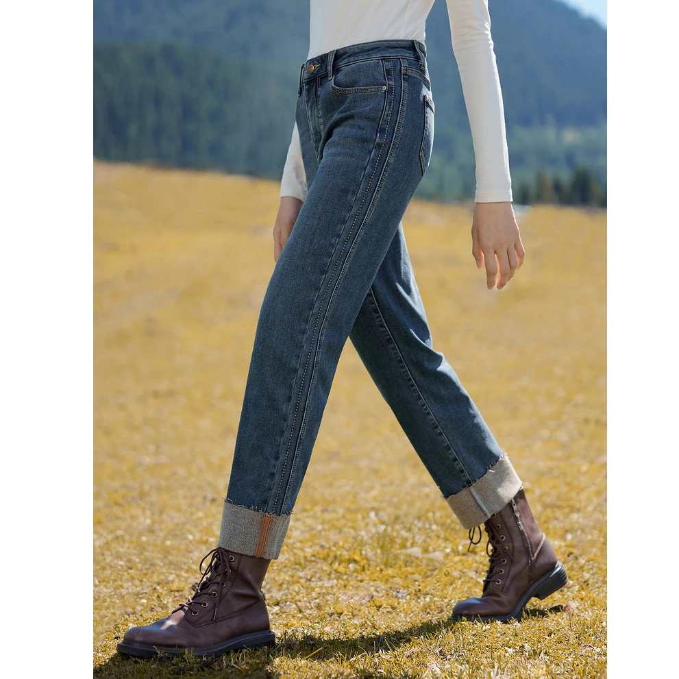 【欧若智性风】茵曼秋季时尚设计感舒适宽松显瘦百搭萝卜牛仔长裤女