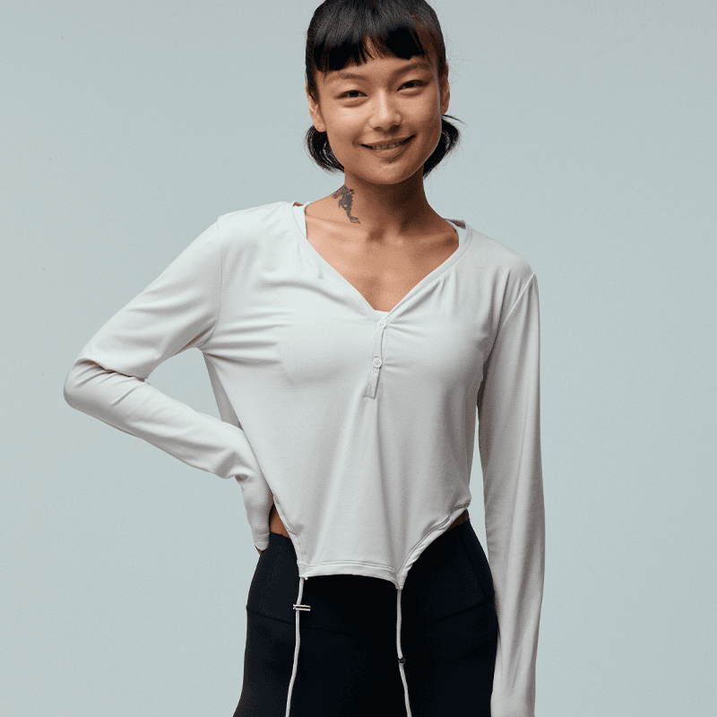 FLYOGA飞蓝瑜伽服专业运动长袖显瘦下摆抽绳跑步普拉提31518