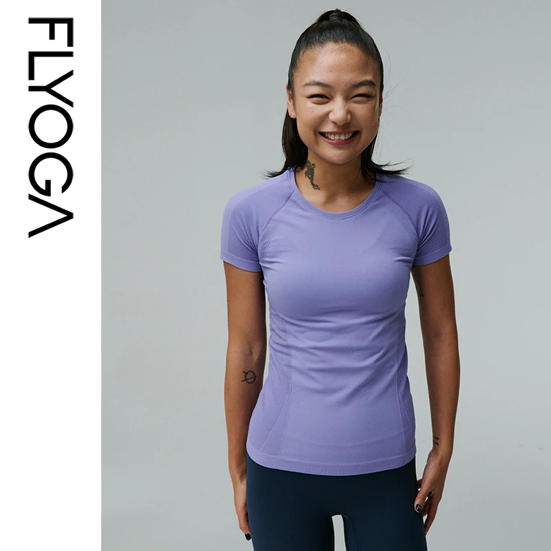 FLYOGA飞蓝针织短袖无缝一体剪裁透气耐磨圆领修身短袖33301健身