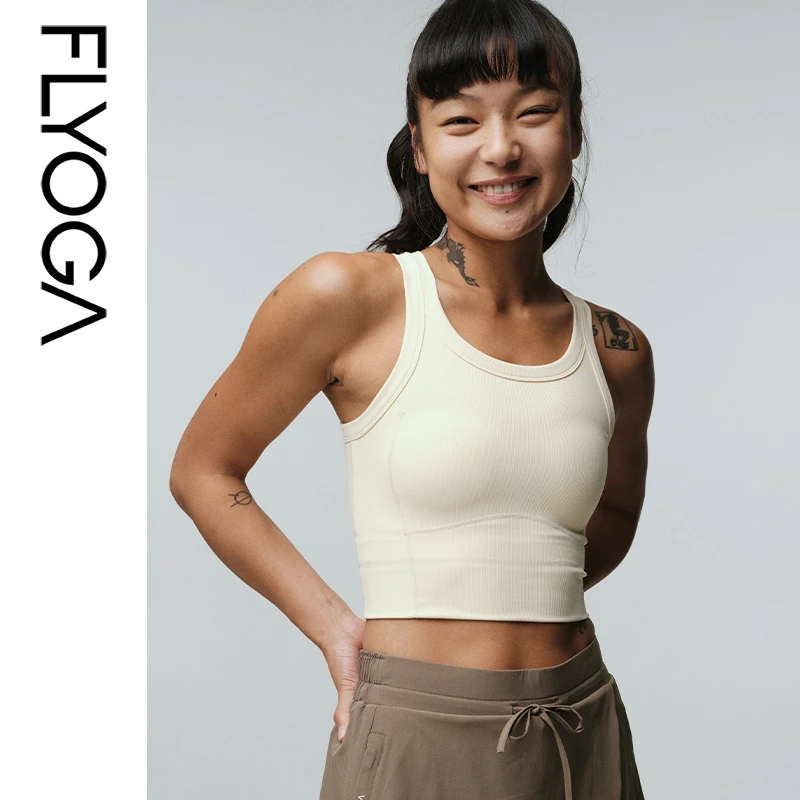 FLYOGA飞蓝螺纹一体杯中高强度运动背心跳操跑步瑜伽上衣女31128