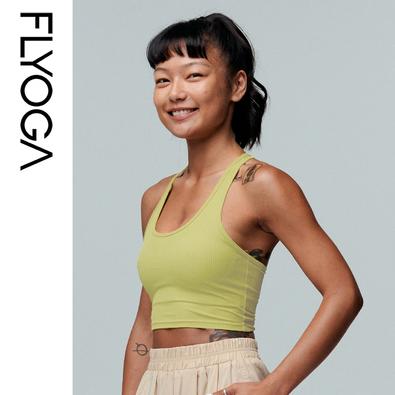 FLYOGA螺纹系列31109中高强度一体杯瑜伽美背时尚背心紧身透气