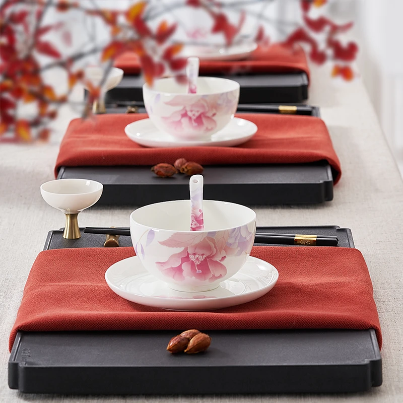 【2-4人餐16件套】华光国瓷碗碟套装家用中式碗碟盘釉中彩花好月圆