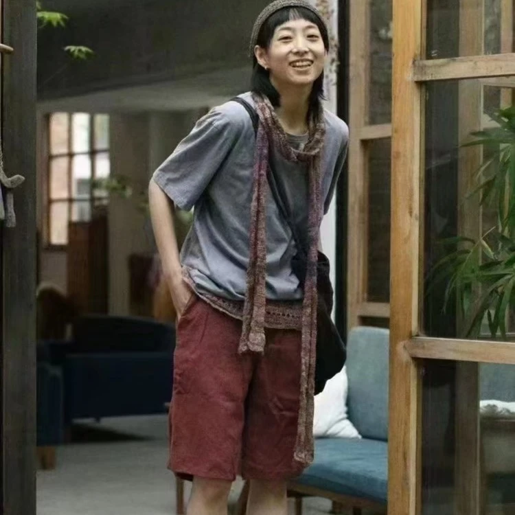 左岸迷香短款针织T恤白蓝色，橘粉色，暗粉，赤橙色中码，大码