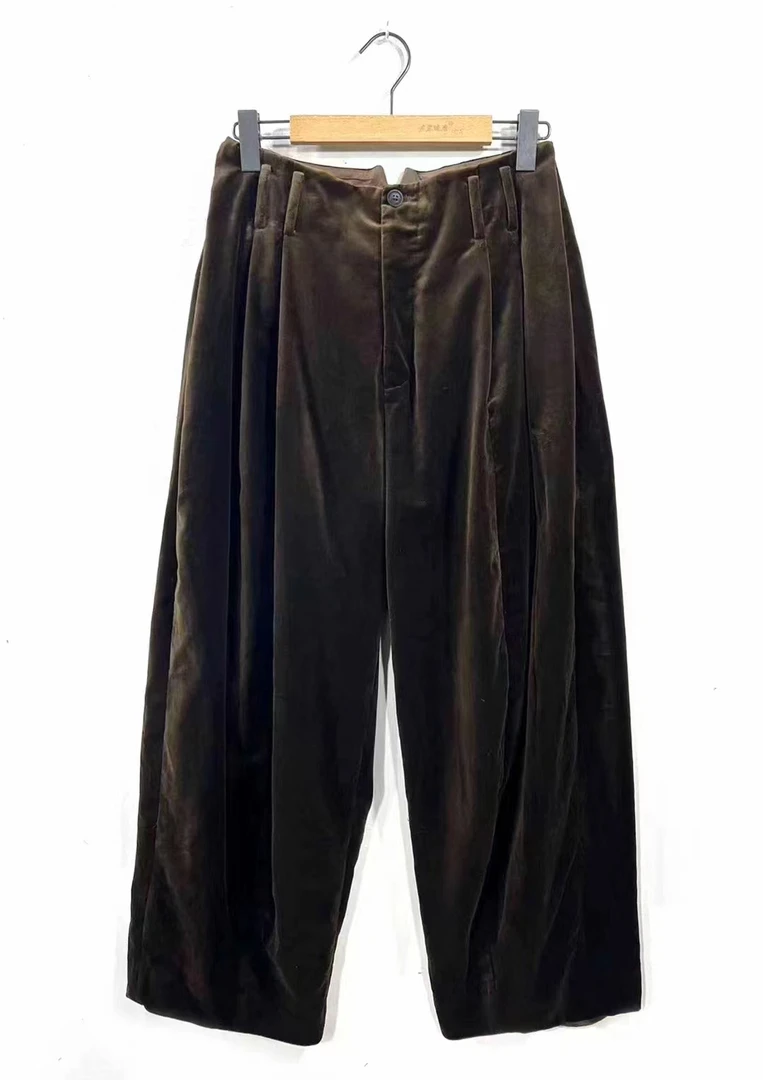 左岸迷香原创设计 2023秋冬上新 丝棉 绿咖长裤Z23FW3006-1