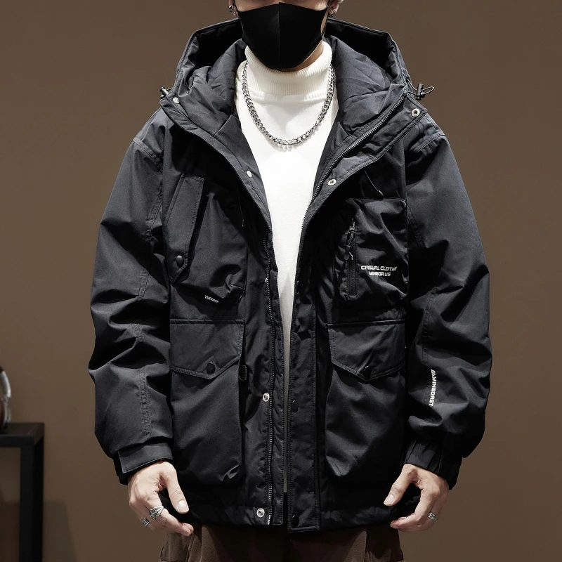 新国标灰鸭绒羽绒服男冬季宽松大码加肥加大男士潮牌连帽工装外套