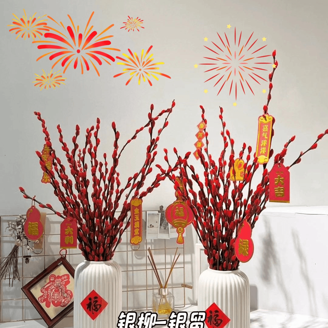 招财银柳真花干花年宵花室内客厅装饰花精致生活喜庆玄关乔迁家居