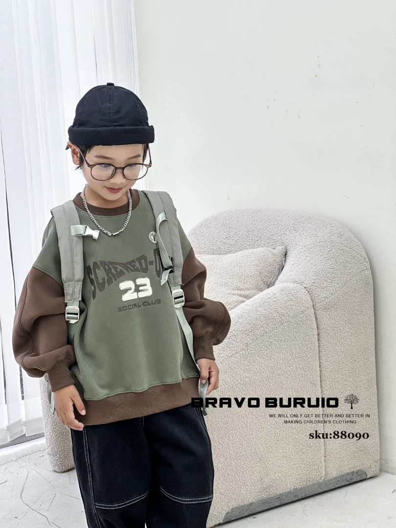 24春款中大童撞色拼接卫衣