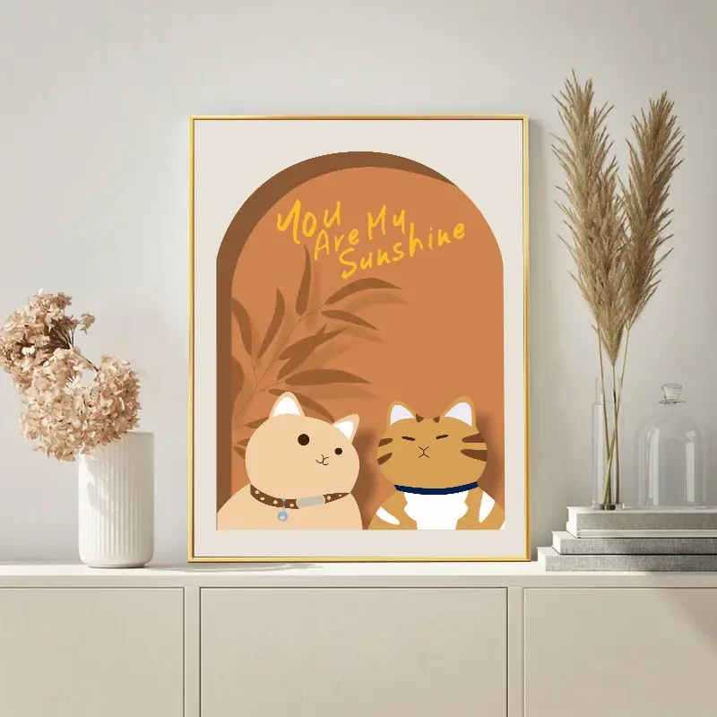 莫兰迪客厅装饰画温馨小猫落地画卧室奶油系桌面摆画现代简约挂画