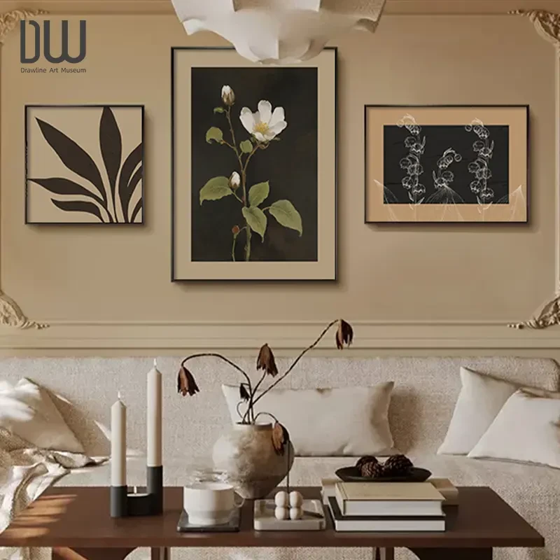 复古法式客厅组合装饰画高级中古风沙发背景墙挂画餐厅壁画墙画