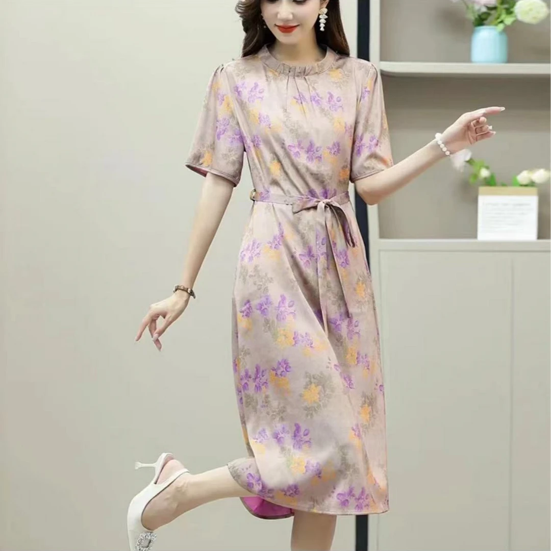 2222夏季新款江南花坊妈妈装洋气显瘦气质时尚女装连衣裙遮肚