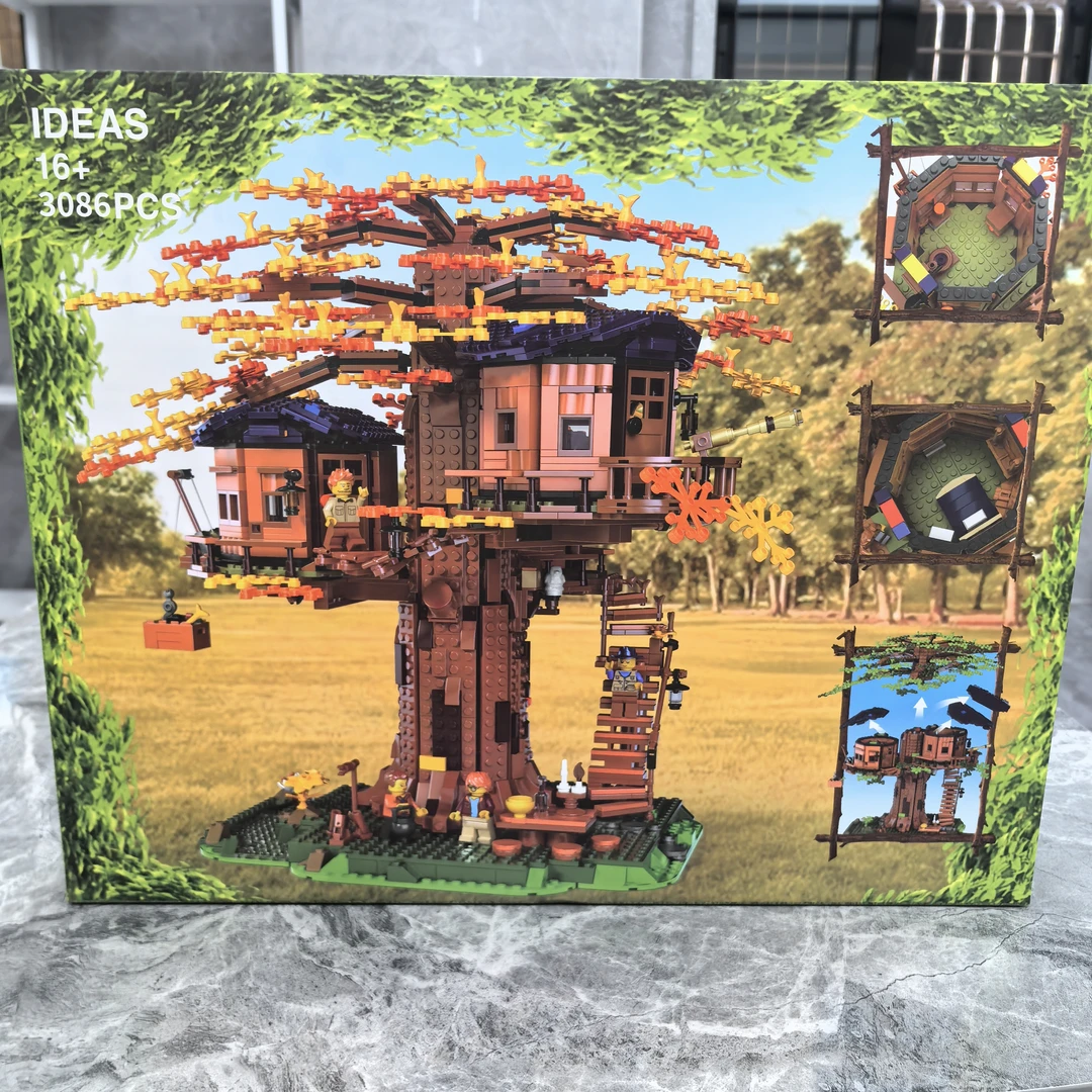 潮玩品积木树屋摆件