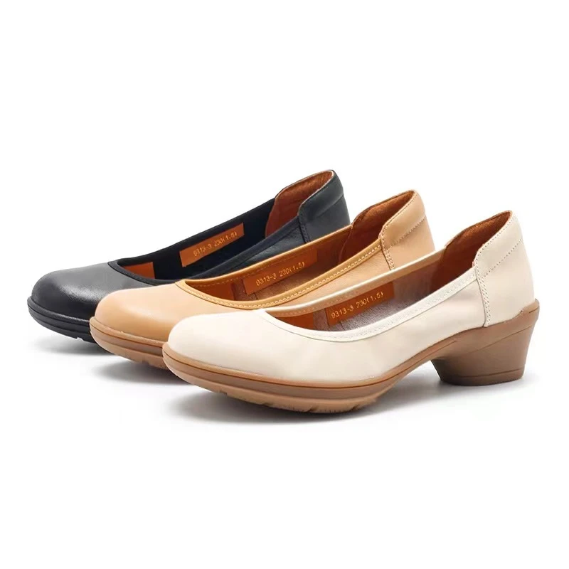9313-3春秋季简约百搭女鞋牛皮中跟透气工作鞋上班单鞋女