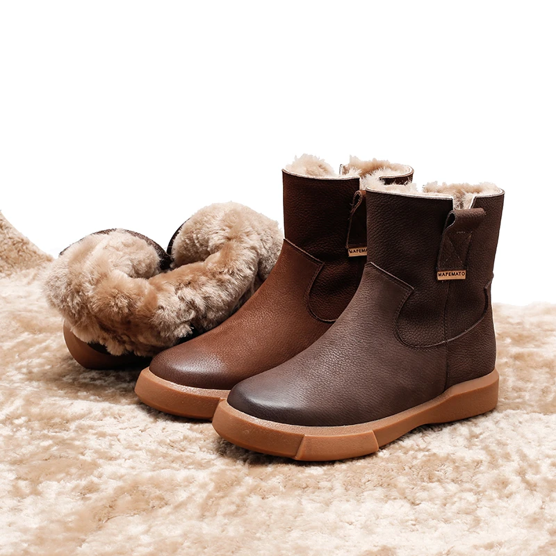 羊皮毛一体009-433牛皮女靴冬季保暖加厚大棉靴羊羔毛雪地靴女