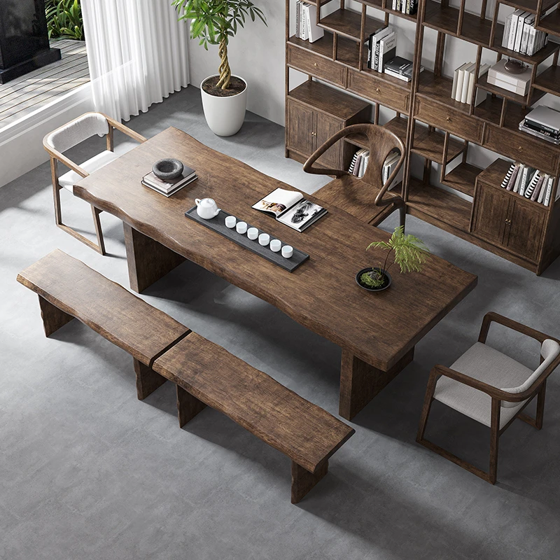 实木茶桌椅组合新中式功夫阳台小型茶台办公室高端接待大板泡茶桌