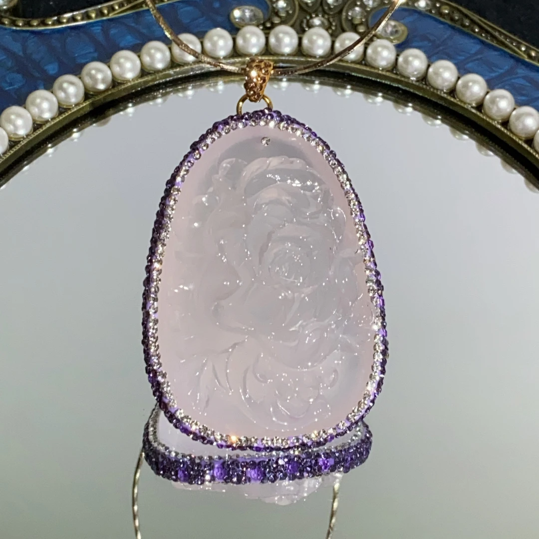 铜合金合成锆石吊坠 TTSD 白色精雕牡丹花大裸面民族风吊坠7227