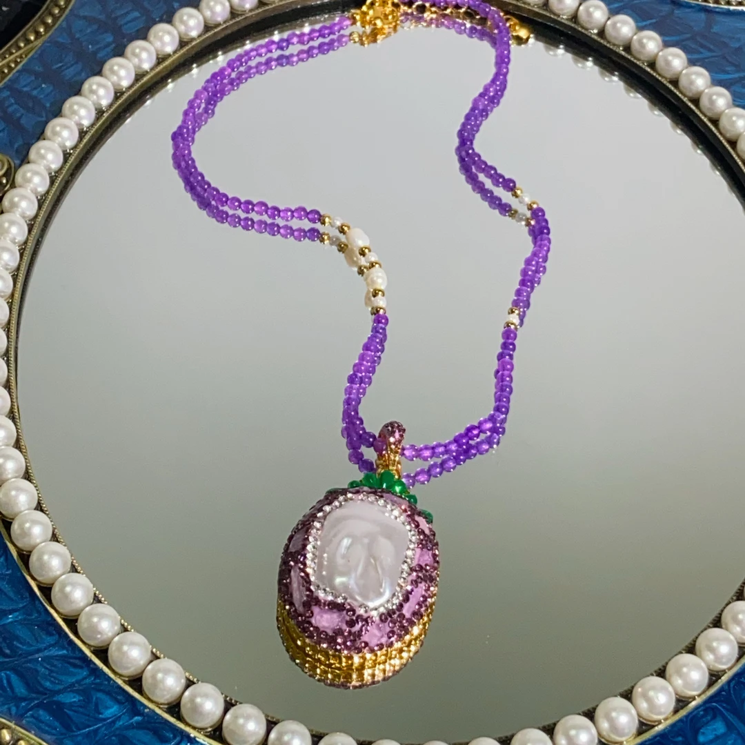 铜合金合成锆石项链 TTSD 白色巴洛克民族风中古风气质项链356