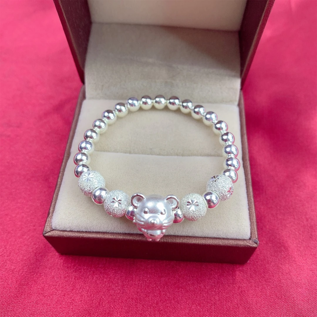 足银手链 生肖珠珠手串【足银999】时尚百搭宝宝成人弹簧绳珠珠手串