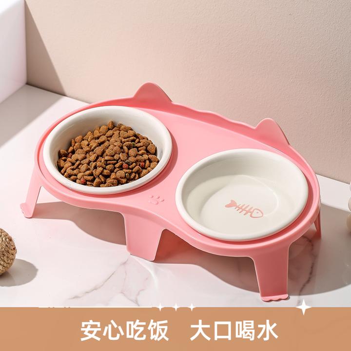 猫碗陶瓷猫吃饭防滑盆悬挂式猫咪碗宠物碗斜口碗喝水喂食通用碗