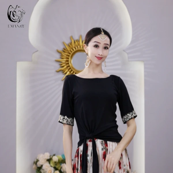 依曼之舞E6023女短袖法式尤莱特民族显瘦气质夏季修身百搭新疆舞