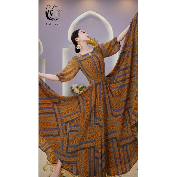 依曼之舞异域风情夏季女性法式风格显瘦新疆舞蹈连衣裙A2528