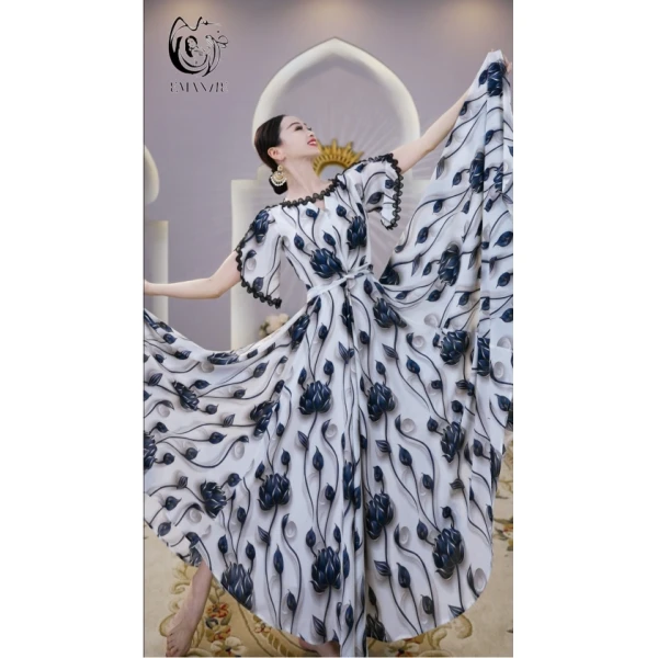 依曼之舞【慧慧】A6036连衣裙大裙摆女夏季显瘦印花法式尤莱特