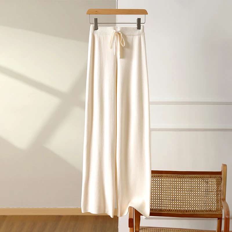 新款针织休闲宽松垂感阔腿裤长裤直筒时尚显瘦舒适高腰百搭垂感4