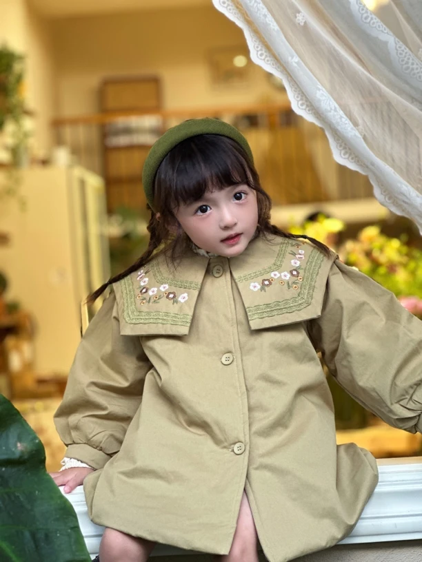 XT107no退no换森系棉服女宝中长款刺绣