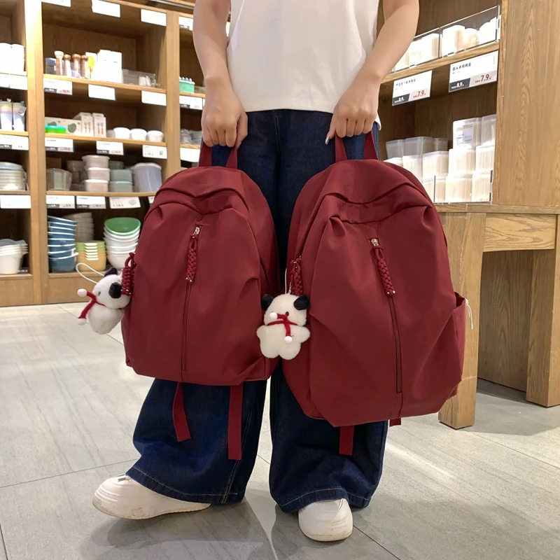 韩系学生双肩包女简约百搭大容量上课背包ins新款流行纯色背包女