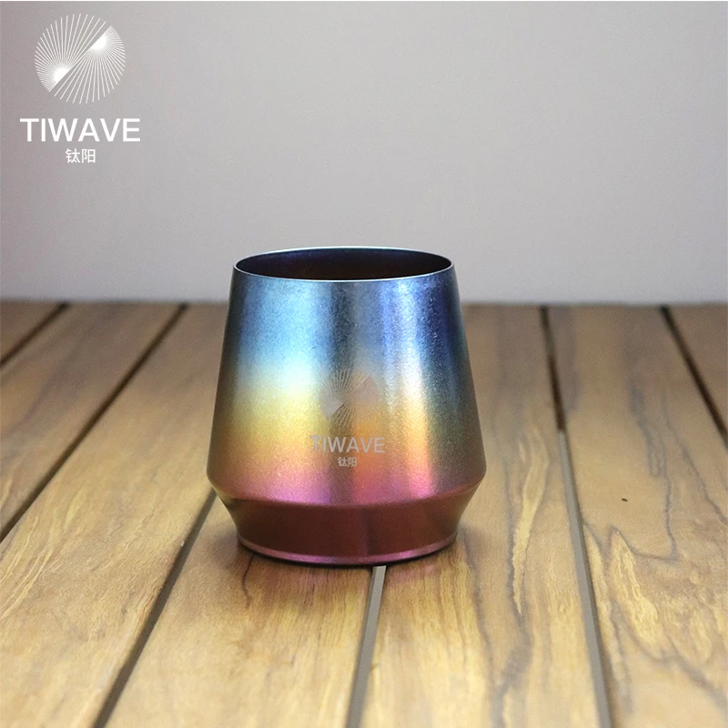 【金润推荐】200ml双层纯钛菱形咖啡杯炫彩洋酒杯主人杯-012217