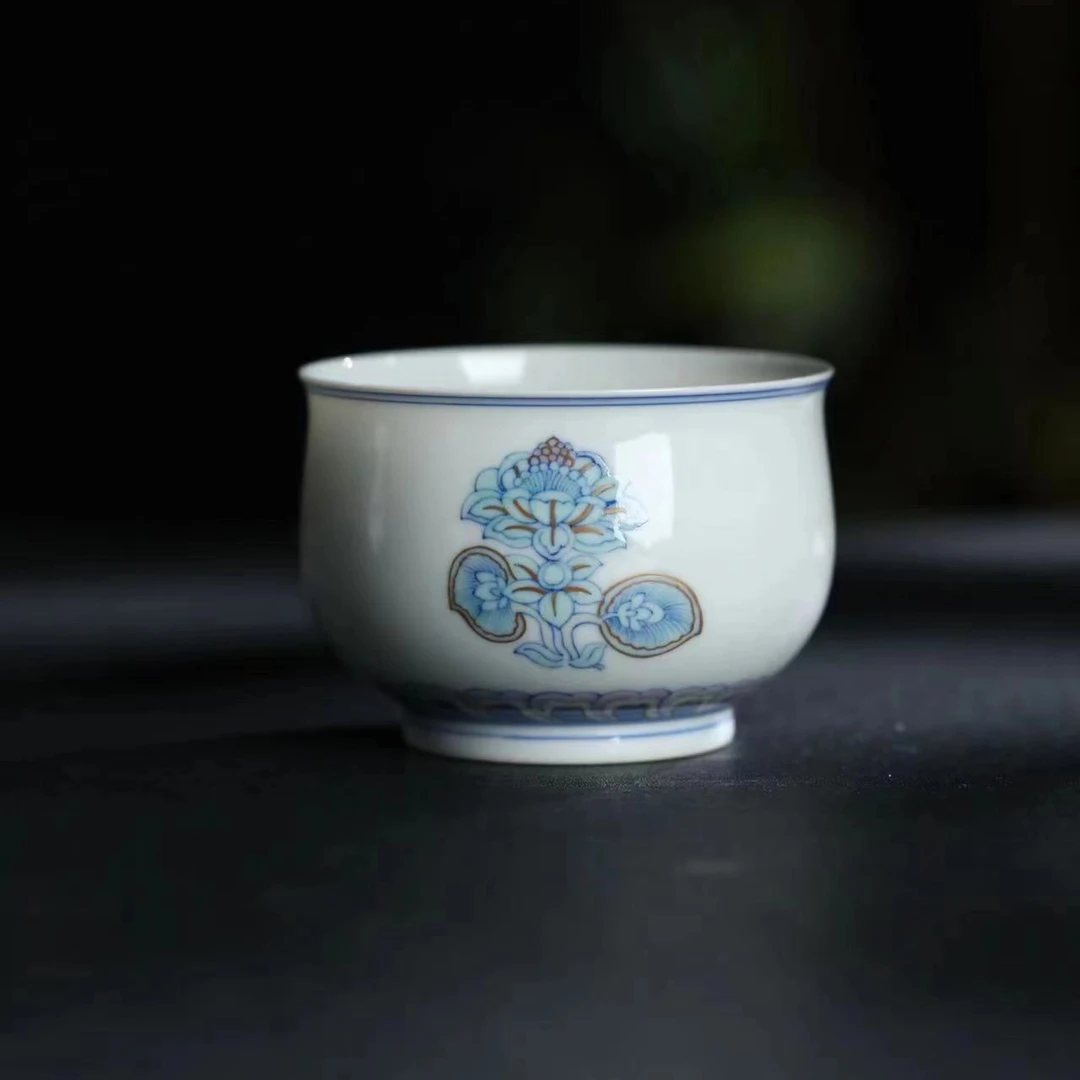 景德镇景雨工坊斗彩向阳花炉式杯主人杯手工手绘