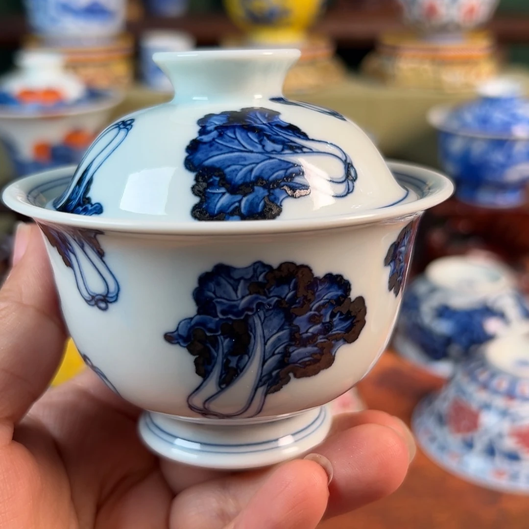 【闪购商品】杯水造-青花白菜盖碗