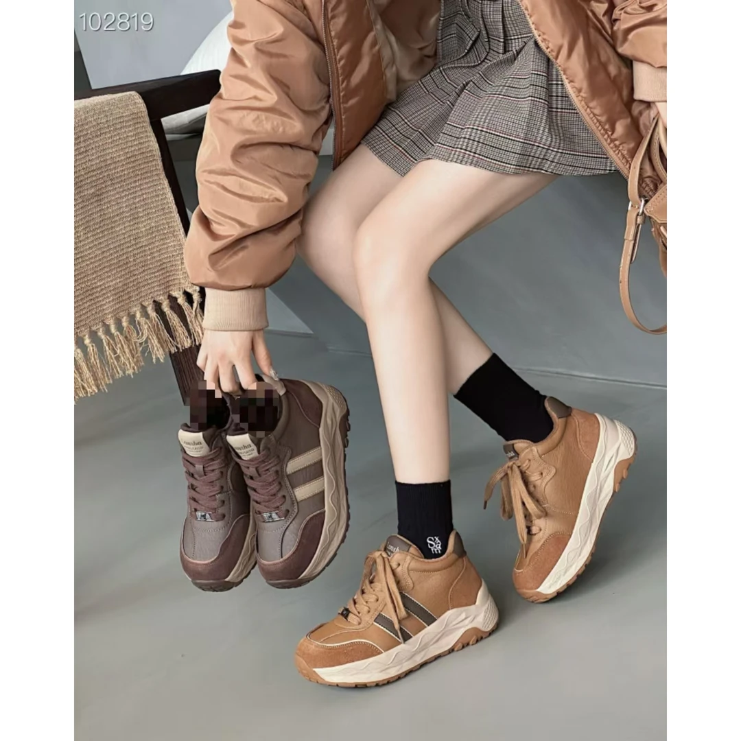 9999新款系带圆头厚底舒适百搭软底阿甘休闲鞋仓