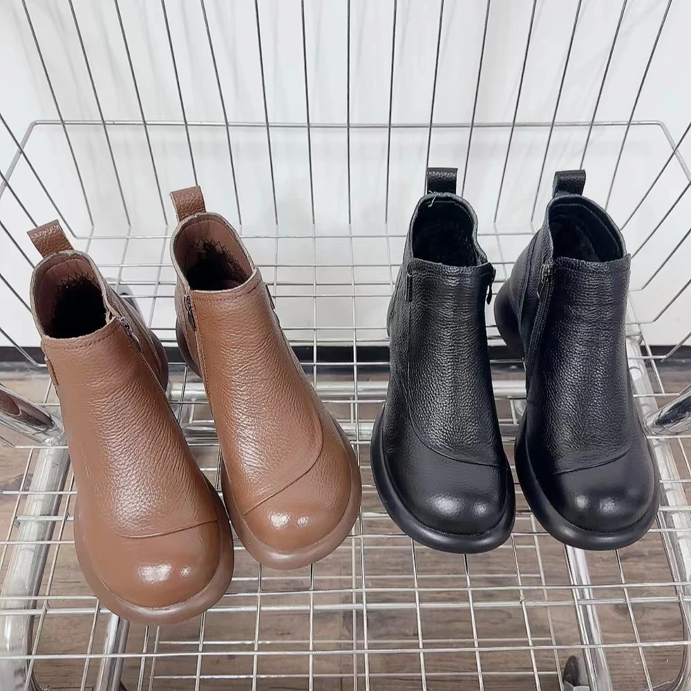 3366-1新款一脚蹬侧拉链软底舒适复古妈妈马丁靴