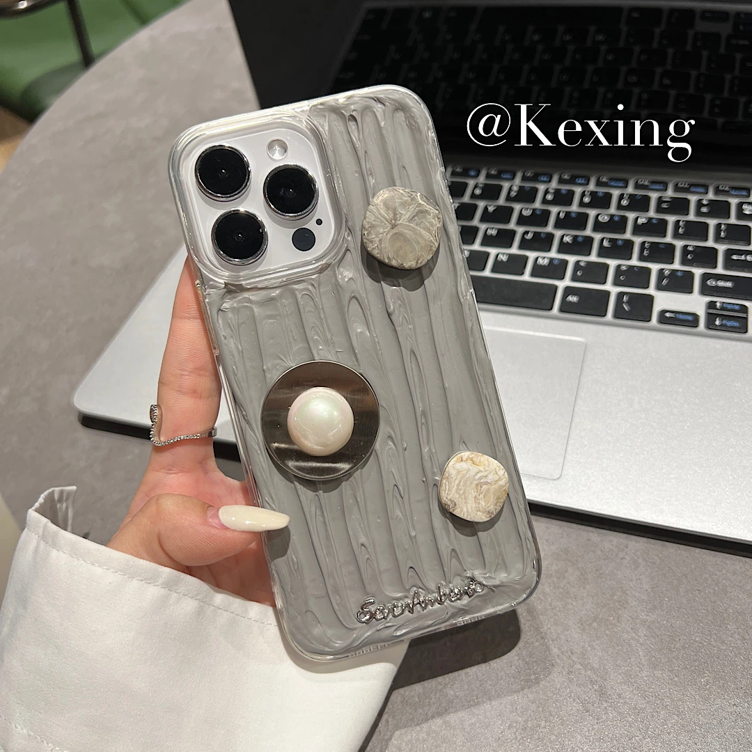 【苹果】ins小众水泥灰银圈珍珠宝石手机壳iPhone14/13/12/11