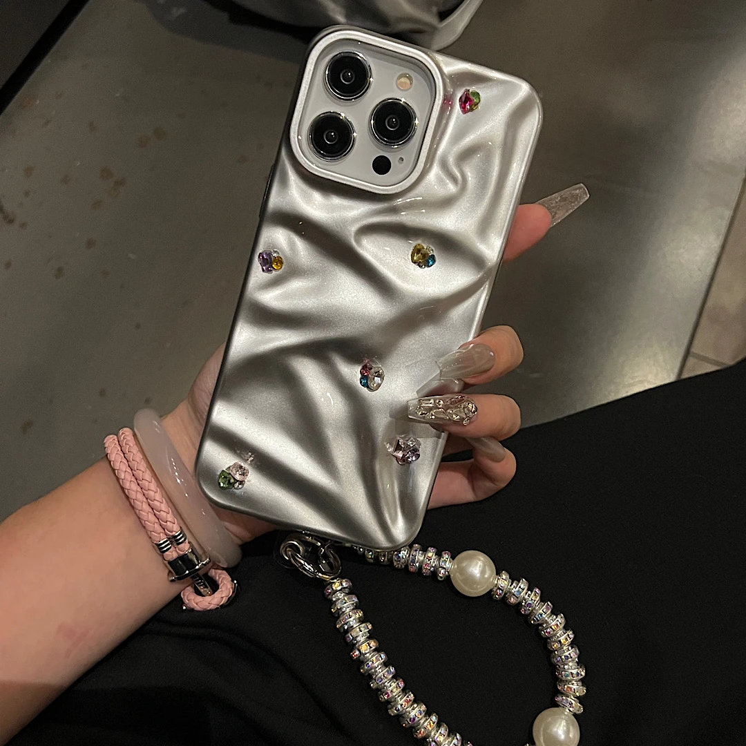 简约高级感iPhone15褶皱波浪纹14pro手机壳轻薄防摔适用苹果系列