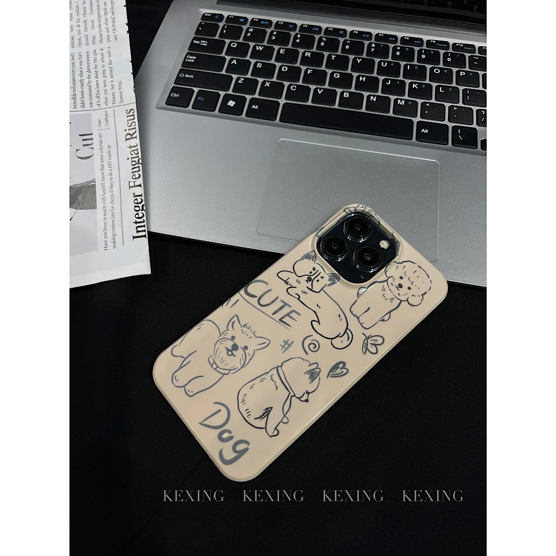 【苹果】ins风小众复古涂鸦狗狗半包菲林壳iPhone