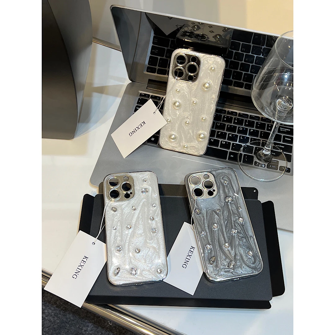 小众设计iPhone15水泥珍珠苹果13手机壳滴胶ins风适用苹果系列