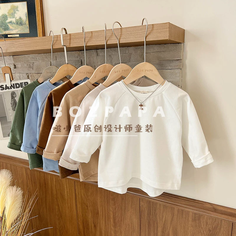 现货【插肩袖内搭T恤】2025新款春款男宝儿童百搭洋气简约款女宝宝