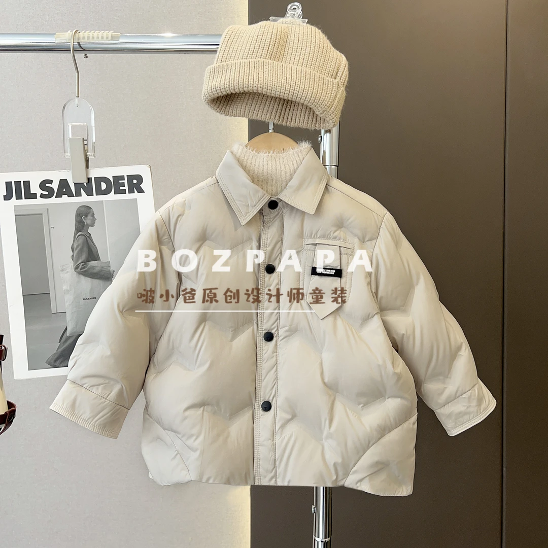 【白茉莉】轻薄款白鸭绒外套男童韩版冬季洋气衬衫领羽绒服
