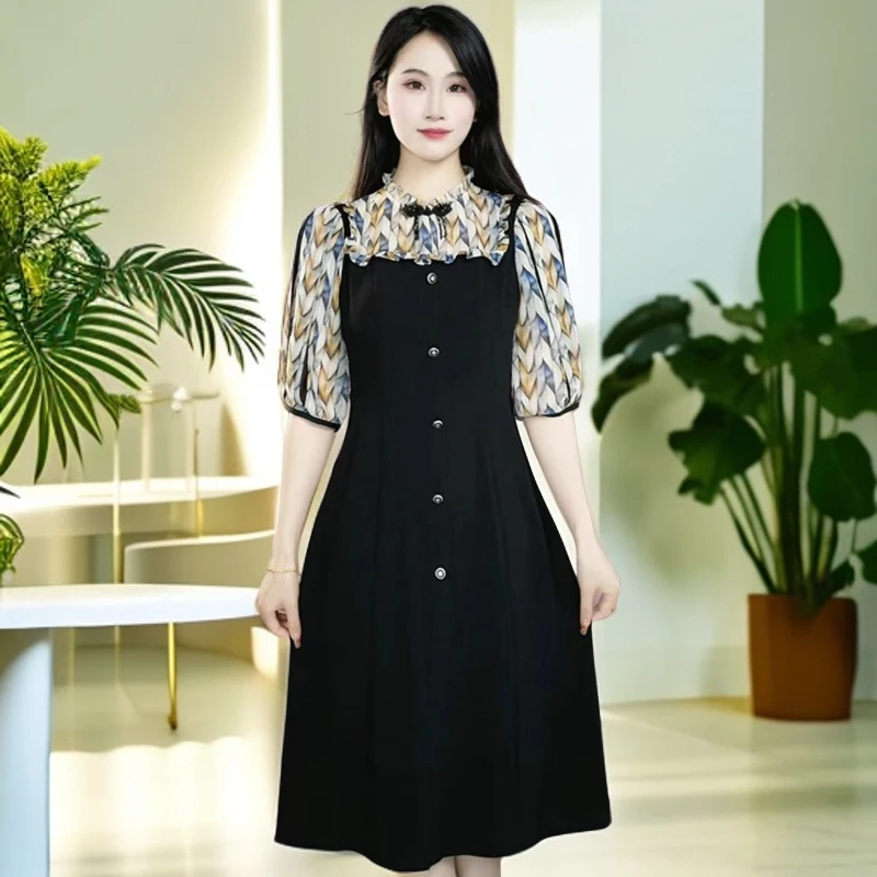 【专柜正品】2025春季法式气质时尚拼接洋气遮肚收腰优雅显瘦连衣裙