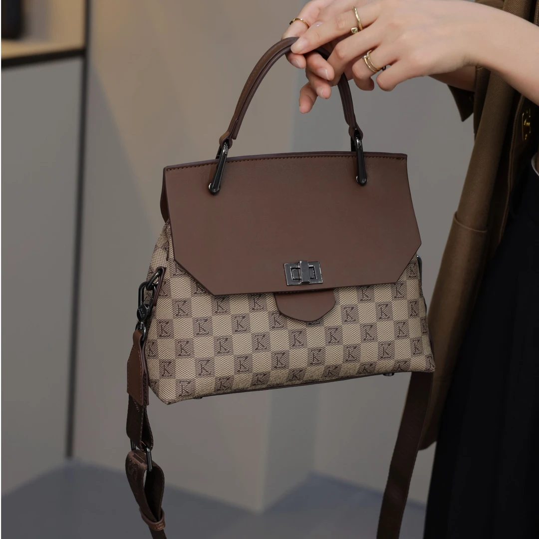 【艾薇思曼】2025春夏新款通勤时尚百搭手提包棋盘格女士单肩斜跨包