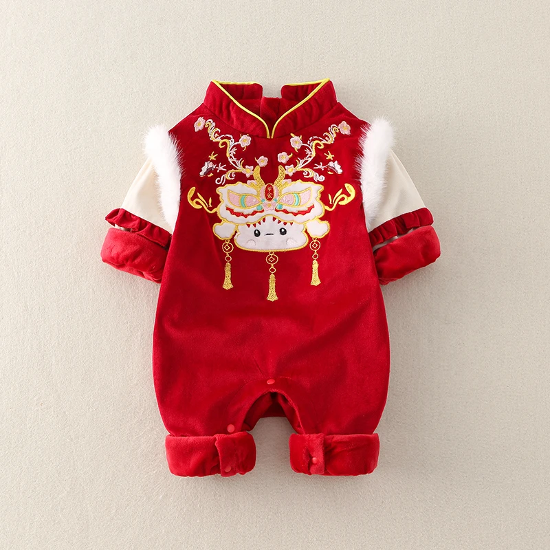 婴儿衣服春装中国风女宝宝连体衣春款公主满月百天宴周岁礼服春秋