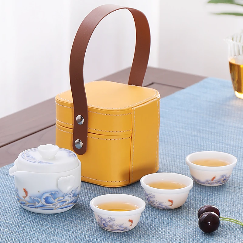 子规冰种玉瓷旅行茶具套装陶瓷宝藏旅行好物露营简约旅游壶白瓷
