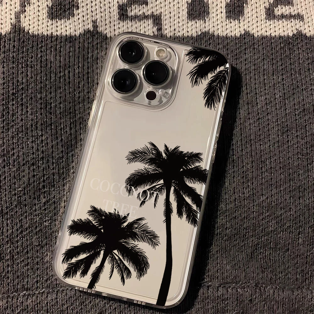 黑色椰树英文iphone15苹果手机壳14promax软胶13pro透明12/创意11