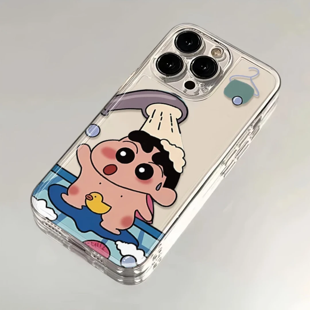 洗澡小新卡通iphone15苹果手机壳14promax软胶13pro透明12/创意XR