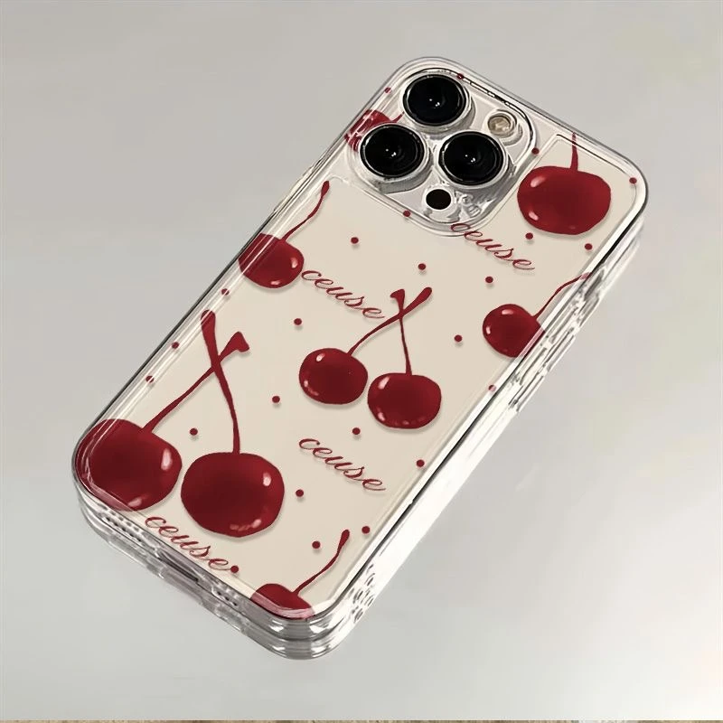 红色樱桃英文iphone15苹果手机壳14promax软胶13pro透明12/创意11