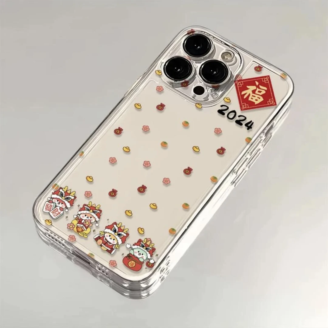 新年卡通苹果15promax手机壳iPhone14可爱/13/12卡通/11透明/全包