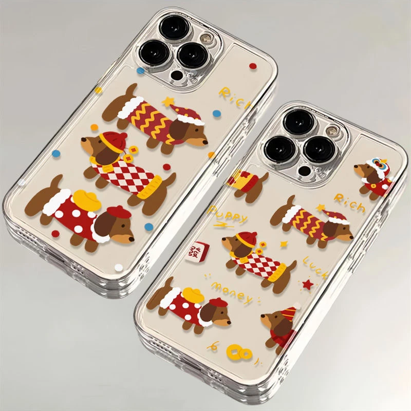 红衣腊肠狗15promax手机壳iPhone14/卡通/可爱13/12/11透明/全包X