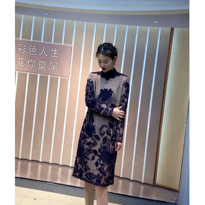 KENIMIYA/克妮米亚PY1088紫色花轻奢时尚休闲潮牌连衣裙双12特惠